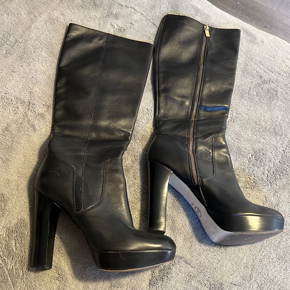 Michael Kors Black Leather High Heel Knee High Boots - Picture 1 of 7